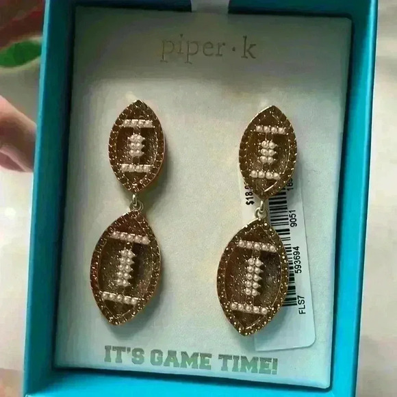 Football Earings Sparky Bedazzled Superbowl- NWT - Picture 1 of 5